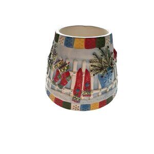 Yankee Candle Ceramic Candle Holder Festive Winter Scene Skis Hats Vintage